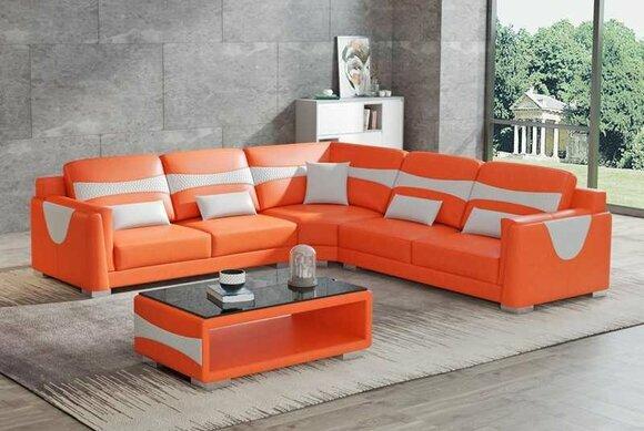 Orange design corner set leather sofa corner sofa L shape couch sofa leather