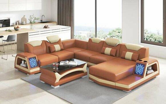 Corner Sofa Modern Living Area Sofa U Shape Large Leather Sofa Brown Sofas