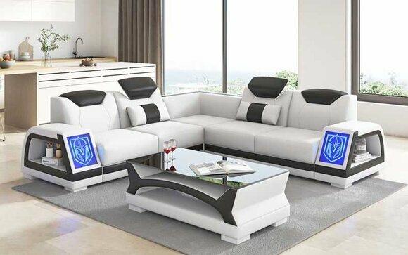 Corner sofa L shape leather sofa couch white luxury design couches