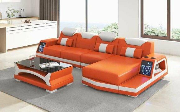 Luxury corner sofa leather sofa L shape couch sofa orange modern corner set