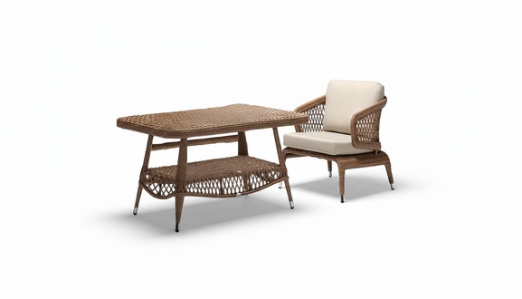 Garden furniture armchair brown coffee table luxurious design modern 2-piece furniture