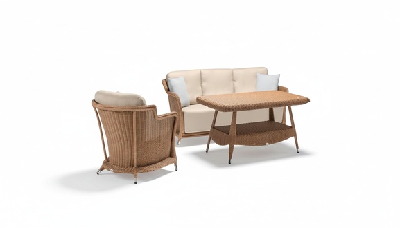 Garden Furniture Armchair Robust Garden Rattan Set Brown Coffee Table Sofa 3 Seater