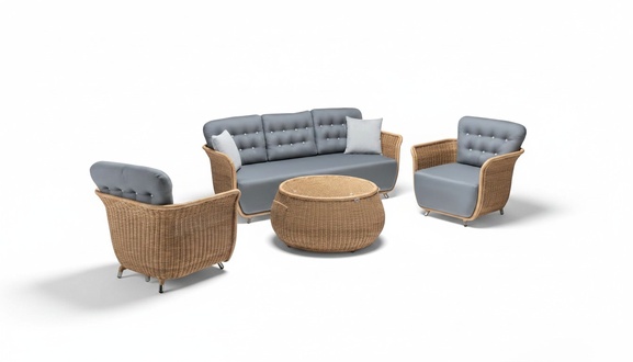 Garden furniture Robust garden rattan set coffee table 2x armchairs sofa 3-seater