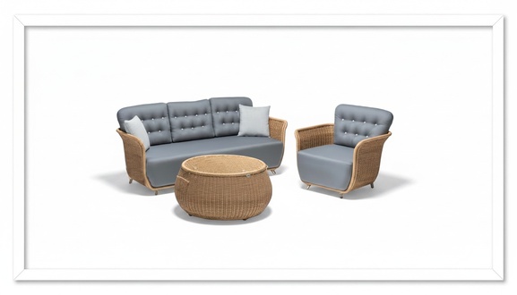 Garden Furniture Robust Garden Rattan Set Coffee Table Gray Armchair Sofa 3-Seater