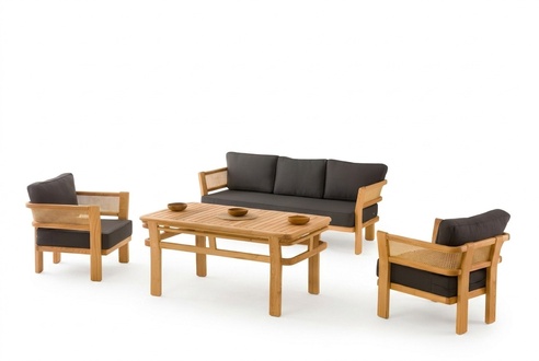 Garden Furniture Set Black Wood Textile Modern for Outdoor Use