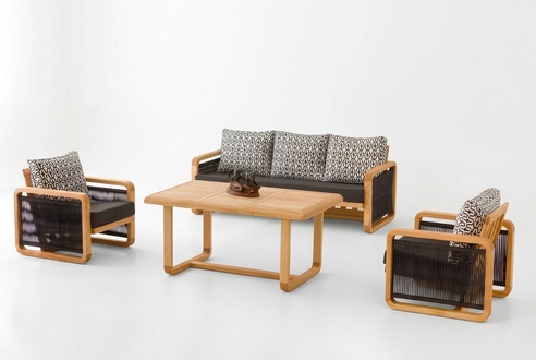 Garden Furniture Set Black Wood Textile 4-Piece Modern Design