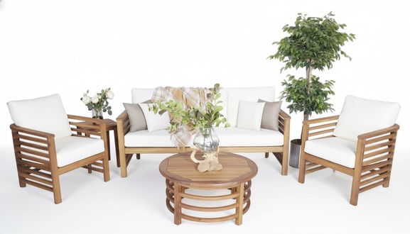 Garden Furniture Set Complete Sofa 3 Seater 2x Armchairs Wooden Furniture Coffee Table
