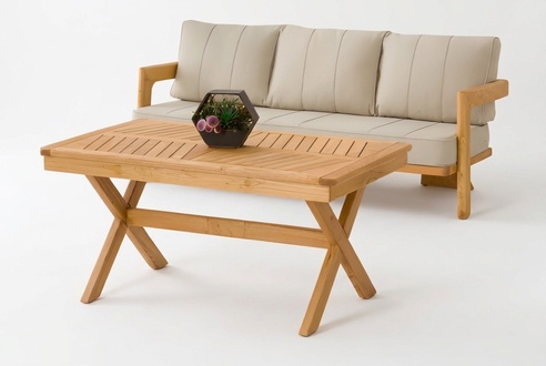 Wooden garden furniture set in modern beige, 2-piece