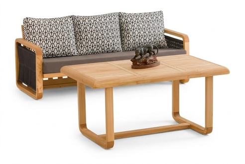 Garden furniture set made of wood and textile in black, modern design.