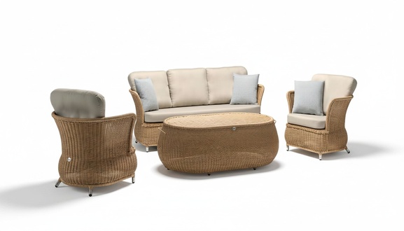 Garden furniture sofa 3-seater garden rattan set elegant coffee table 2x armchairs 4 pieces
