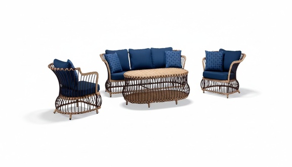 Garden furniture sofa 3-seater coffee table blue armchair three-seater rattan luxury modern.