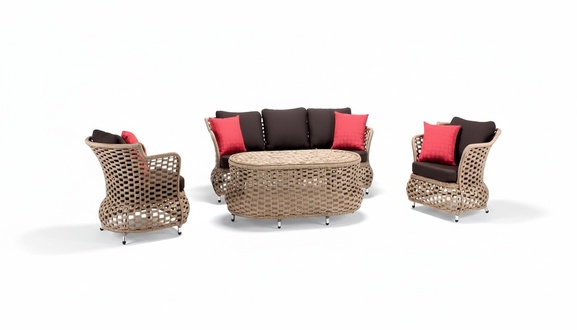 Garden furniture sofa 3-seater, 2 armchairs, robust garden brown set, coffee table.