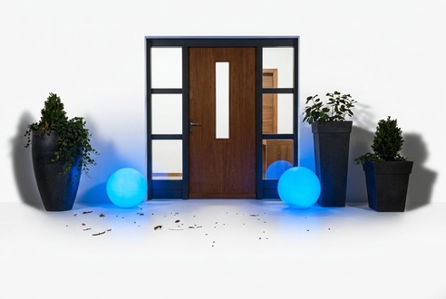Decorative garden sculpture designed as a Ball Luminous blue light 50cm