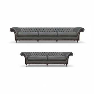 Set of 2 Sofas Upholstered Furniture Gray Complete Furniture Chesterfield