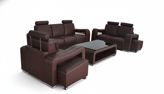 Set of leather sofa couch upholstery, luxury new living room landscape 3+2+1.