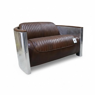 Real leather aluminum sofa 2 seater vintage leather furniture leather sofa club sofa couch