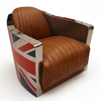 Real leather design vintage armchair lounge furniture Union Jack Aviator retro airplane