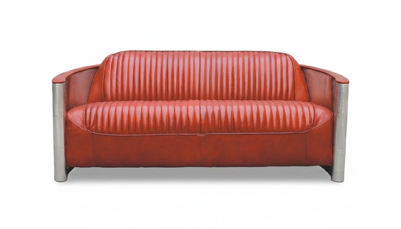 Real leather design vintage design sofa triple aluminum sofa 3 seater Bordeaux
