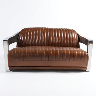Real leather sofa leather design sofa 3-seater vintage couch aluminum metal style new