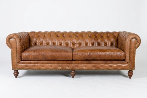 Chesterfield 3-seater Sofa Classic Vintage Old Look Brown Vintage Real Leather Upholstered