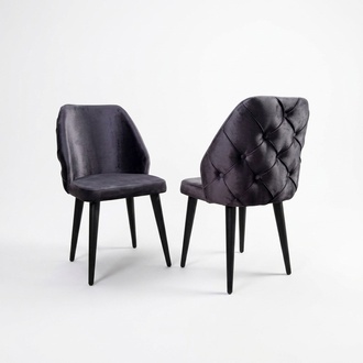 Upholstered wooden chair grey Chesterfield on black legs for dining room