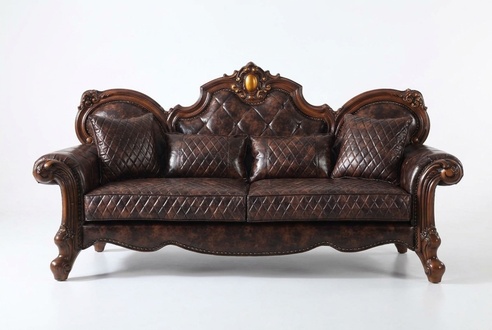 Carved Baroque Living Room Furniture Sofa Leather Couch Three Seater Seat Cushion New
