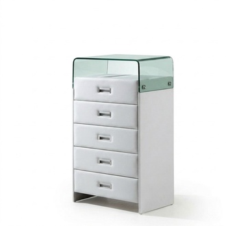 Glass Luxury Upholstered Sideboard Cabinet Chest of Drawers Leather Metal New White