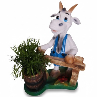 Colorful decorative sculpture designed as gardener goat 50x37cm