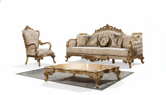 Golden Couch Classic Sofa Set Upholstery Furniture 3+1 Coffee Table Fabric