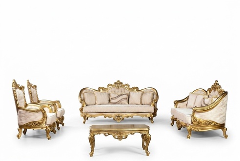Golden sofa set couch set 5 pcs with coffee table Chesterfield Baroque