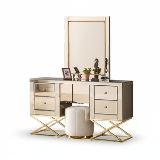 Golden stainless steel vanity table modern cosmetic table dressing commode