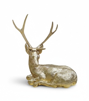 Decorative abstract sculpture designed as resting full golden colored deer 75x75cm