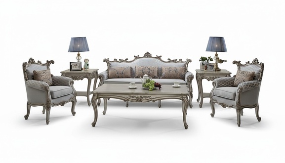 Golden Sofa Set 3+2+1 Seater 2x Side Table Coffee Table 6pcs Living Room