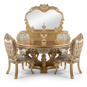 Golden round dining table dining set table 4x chair sideboard 6 pcs. new