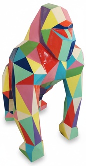 Decorative abstract sculpture designed as a multi-colored geometric standing gorilla 128cm