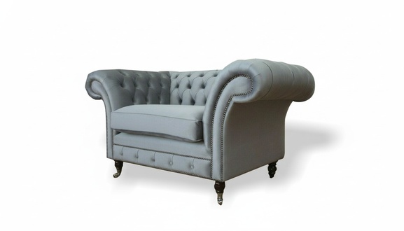 Gray Chesterfield textile armchair living room single seat sofa couch upholstery new