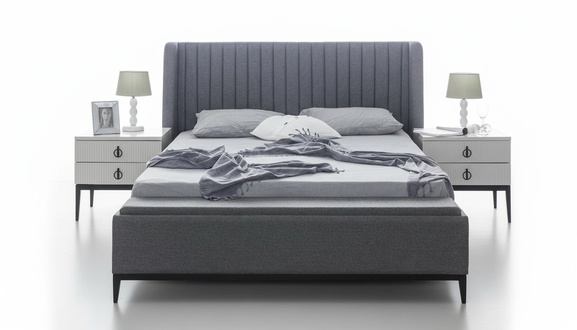 Gray bedroom bed + 2 nightstand consoles nightstands beds 3-piece set. New