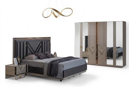 Grey Bedroom Furniture Double Bed Wardrobe Bedside Tables 4pc Set