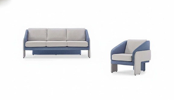 Gray-Blue Living Room Designer Seat Furniture 3-Seater Armchair 2-Piece Set