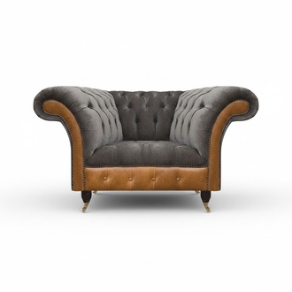 Gray-Brown Chesterfield Armchair Upholstered Chair Living Room Textile 1-Seater