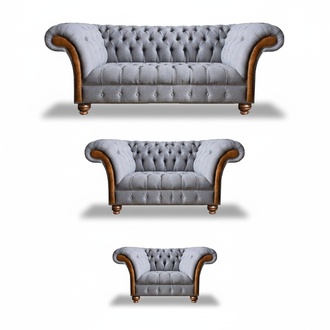 Gray-Brown Chesterfield Living Room Sofas Designer Complete Couch Set