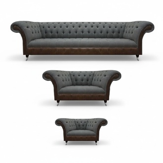 Gray-Brown Chesterfield Sofa Set Living Room Seating Furniture 4-Seater 3-Piece