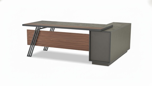Gray-Brown Office Desk Designer L-Shape Table Home Office Corner Desk