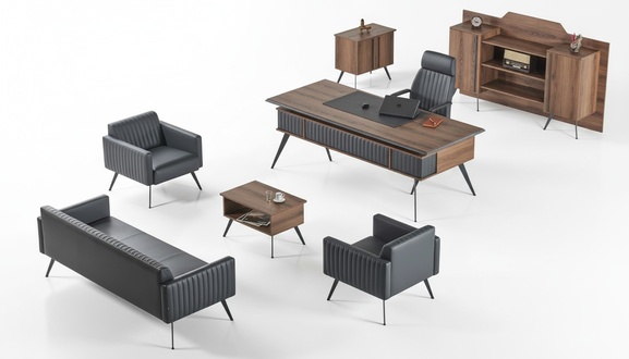 Gray-Brown Stylish Office Seating Furniture Storage Table Sideboard 7-piece set