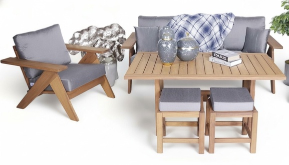 Gray-Brown Upholstered Sofa Set 3+1 Modern Garden Furniture 3-piece Dining Table
