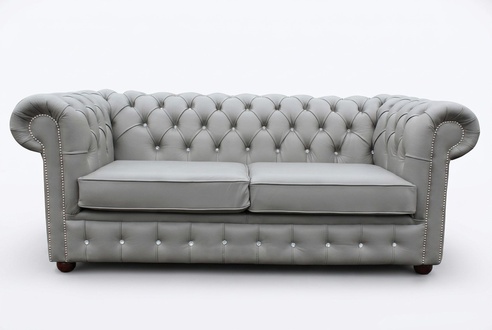 Grey Chesterfield Couch Sofa Premium Faux Leather White New 3-Seater With Cushions