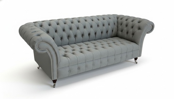 Gray Chesterfield couch textile upholstery seat set sofa fabric sofas 3 seater