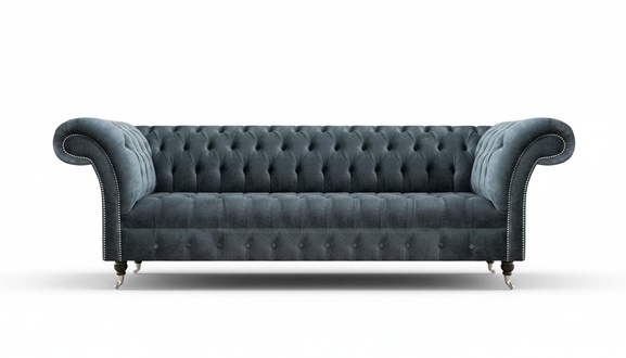 Gray Chesterfield Four-Seater Living Room Upholstered Couch Designer Sofas