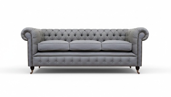 Grey Chesterfield living room textile fabric furnishing luxury three seater sofa