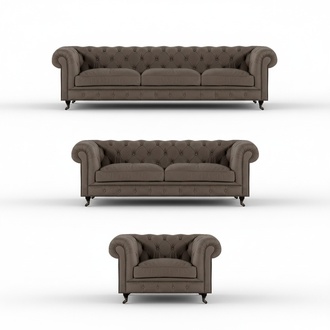Gray Chesterfield seating furniture Elegant three-seater Noble armchair 3-piece set